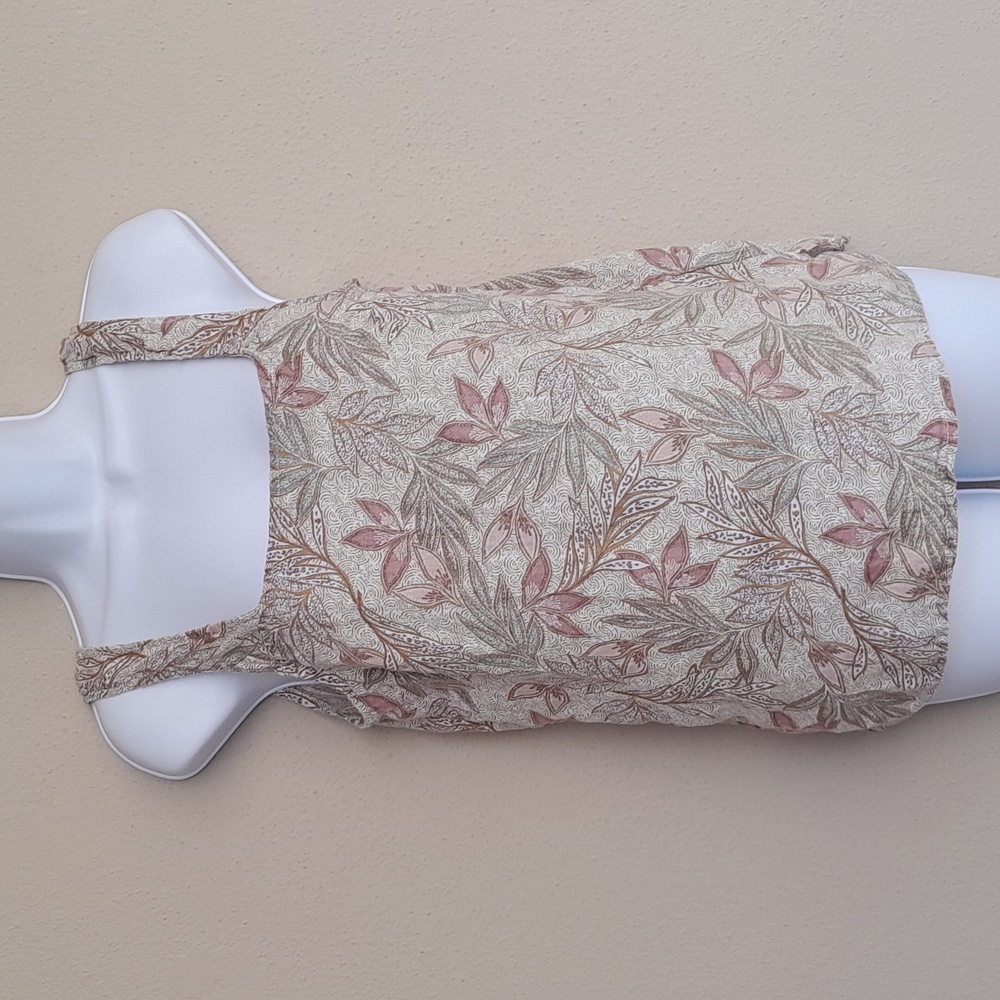 Cynthia Rowley 100% Linen Floral Tank Sleeveless Blouse Tan Leaf Summer Small